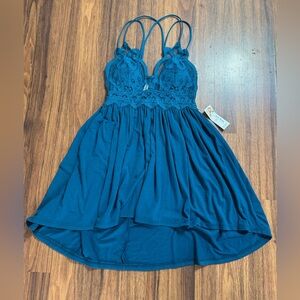 Zenana NEW Womens Sm Blue Mini Dress Lace Trim Tiered Criss Cross Ruffle Strappy